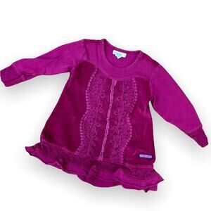 naartjie Girls‎ Dress Size 18-24 Months Pieced Lace Netting Velour Cranberry